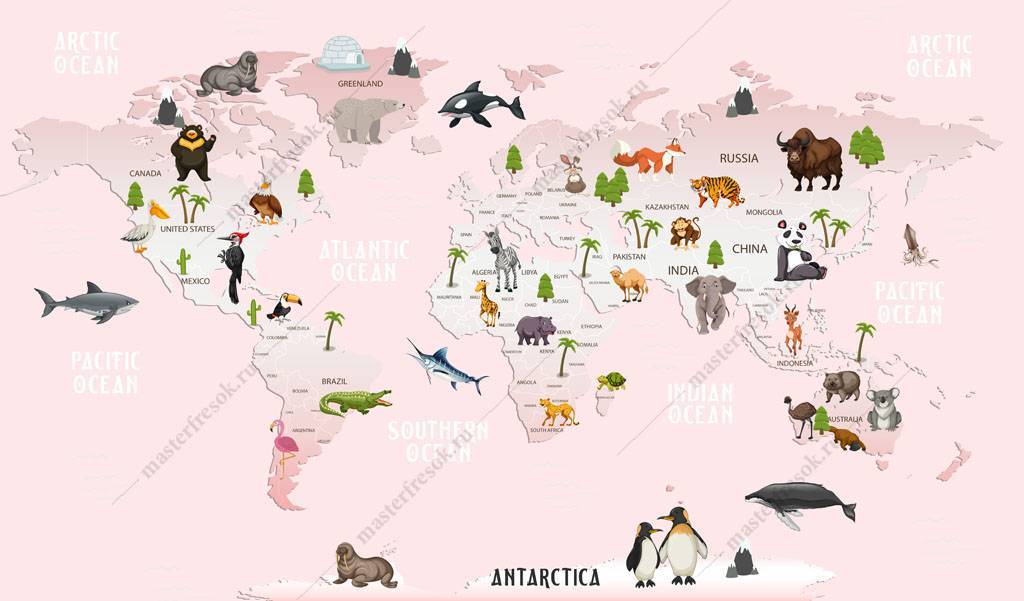 Фотообои Карта мира розовая