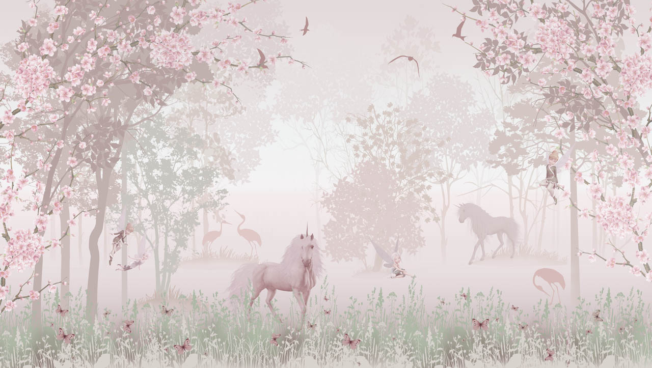 Фотообои Розовый лес с лошадью