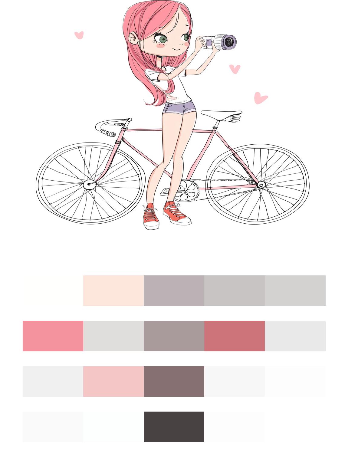 Девушка возле велосипеда цвета